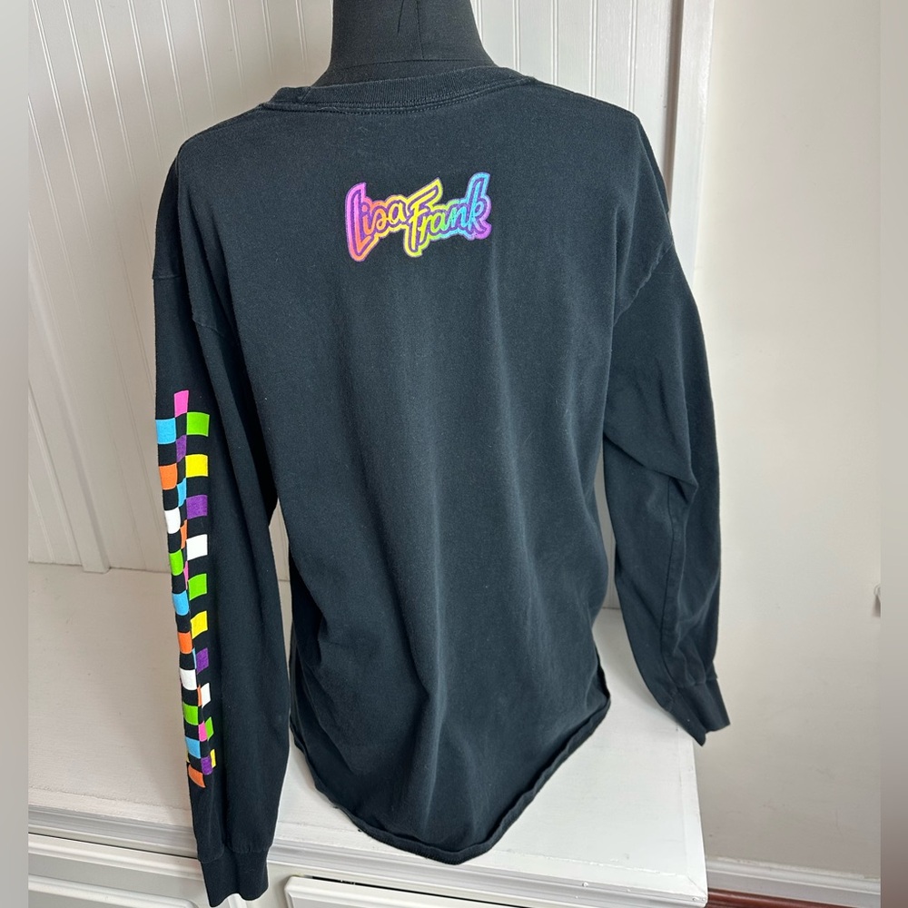 Lisa Frank Black Long Sleeve Tee with Neon Rainbow 1993 Bear Graphic - Picture 7 of 13